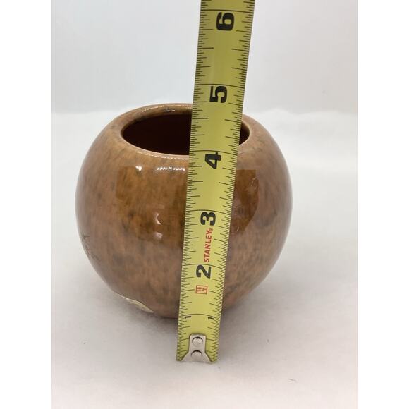 Haeger Orb Ball Ceramic Vase Planter Speckled Brown 1980’s Label 4” - Picture 10 of 12